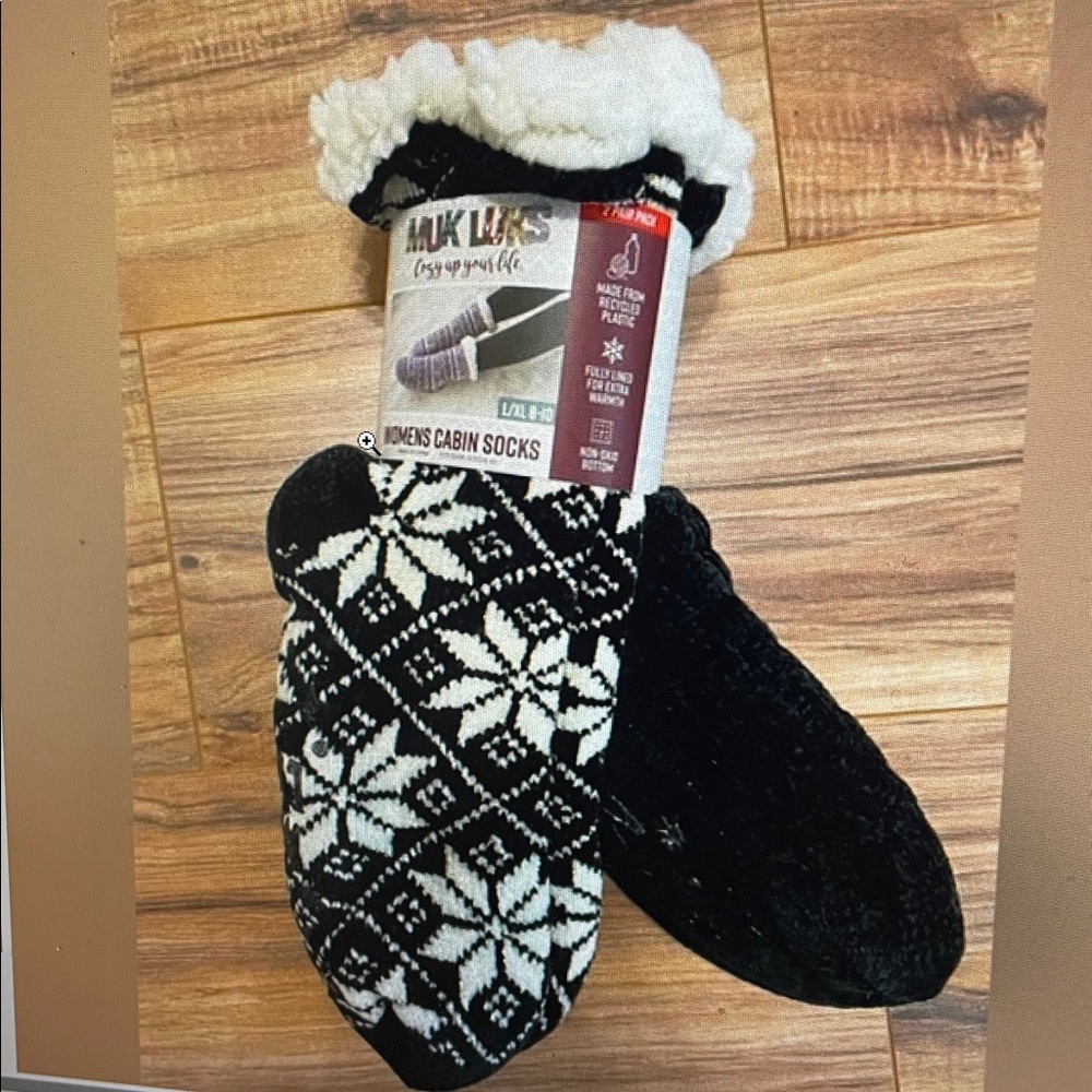 MUK LUKS 2 Pair Pack Cabin Socks Slippers * Non-Skid Bottom L/XL